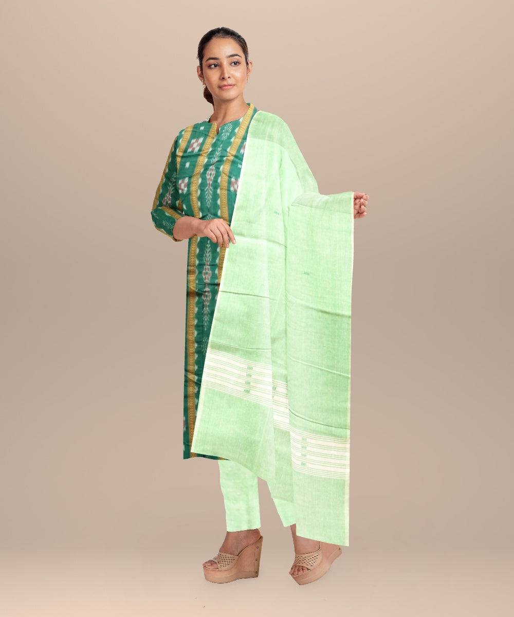 Dark green celadon handloom cotton nuapatna dress material