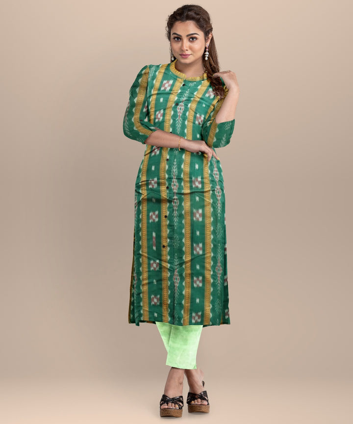 Dark green celadon handloom cotton nuapatna dress material