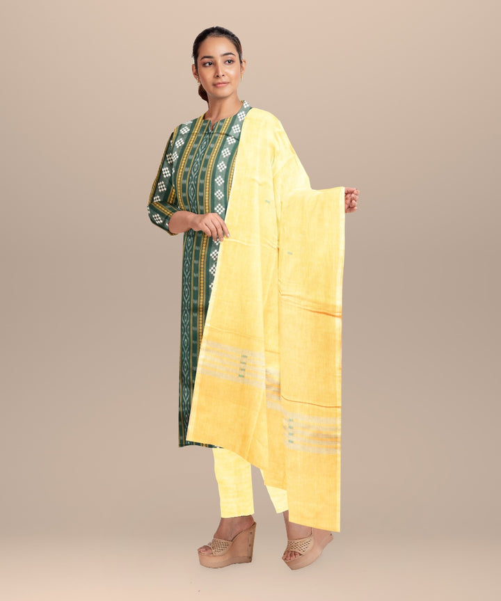 Dark green deep champagne handloom cotton nuapatna dress material
