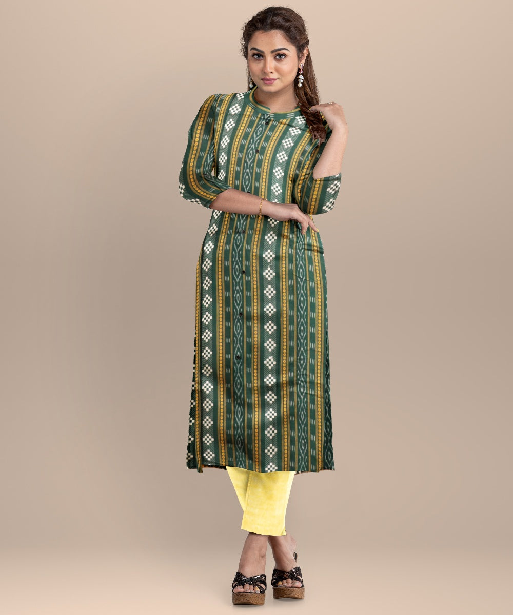 Dark green deep champagne handloom cotton nuapatna dress material
