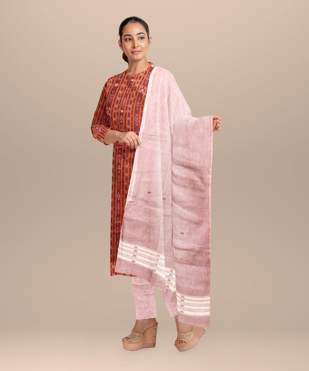 Maroon cameo pink handloom cotton nuapatna dress material