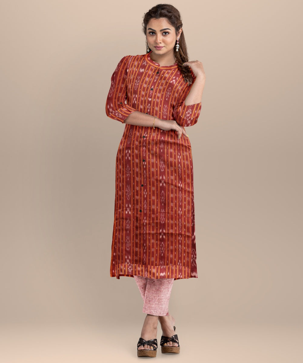 Maroon cameo pink handloom cotton nuapatna dress material