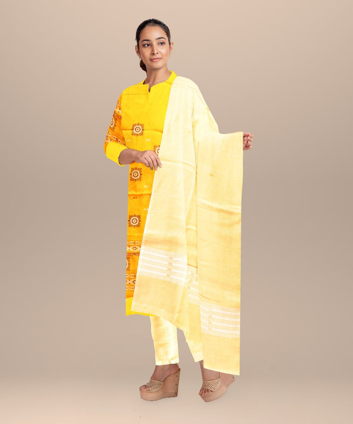 Yellow deep champagne handloom cotton sonepur dress material