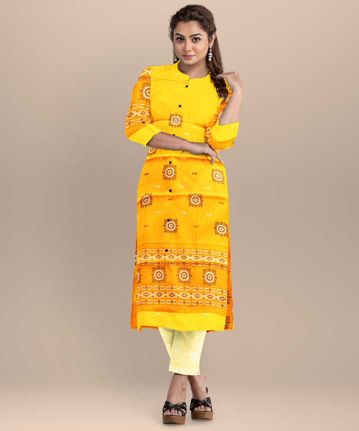 Yellow deep champagne handloom cotton sonepur dress material