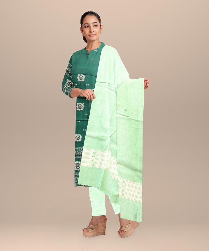 Dark green celadon handloom cotton sonepur dress material