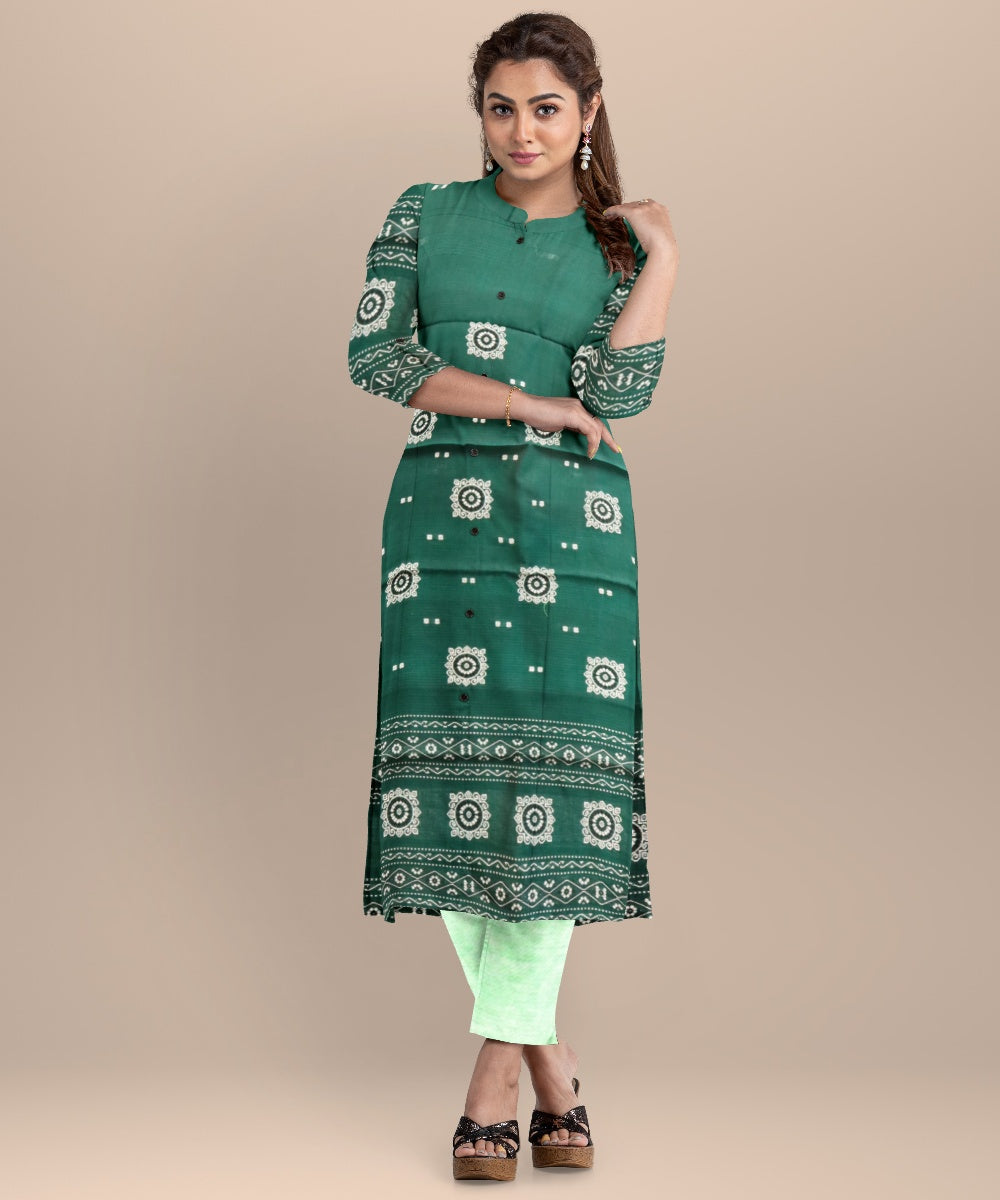 Dark green celadon handloom cotton sonepur dress material