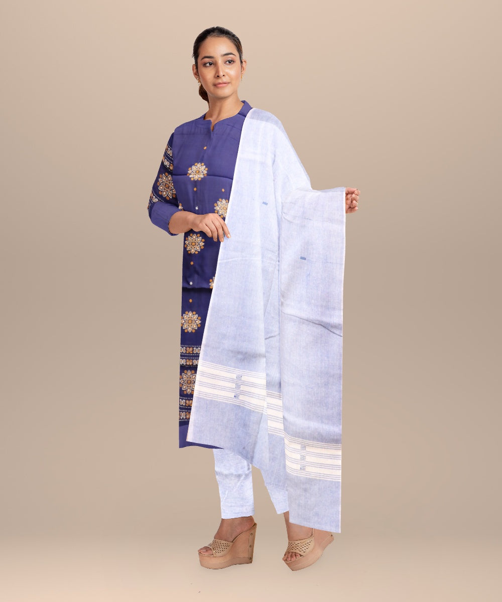 Cyan blue french sky blue handloom cotton sonepur dress material