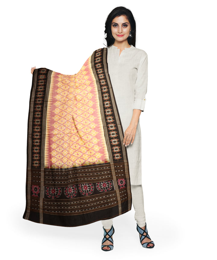 Cream black cotton handloom sambalpuri dupatta
