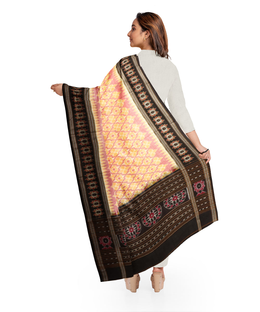 Cream black cotton handloom sambalpuri dupatta