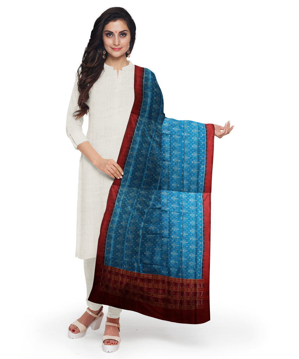 Blue dark maroon cotton handloom sambalpuri dupatta