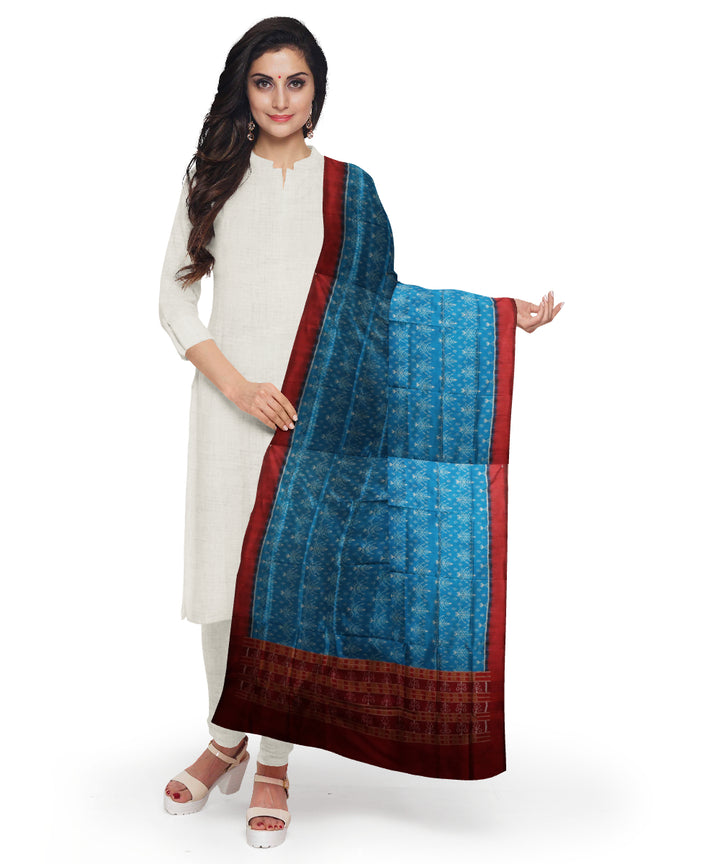 Blue dark maroon cotton handloom sambalpuri dupatta