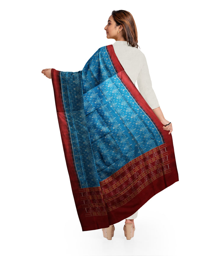 Blue dark maroon cotton handloom sambalpuri dupatta
