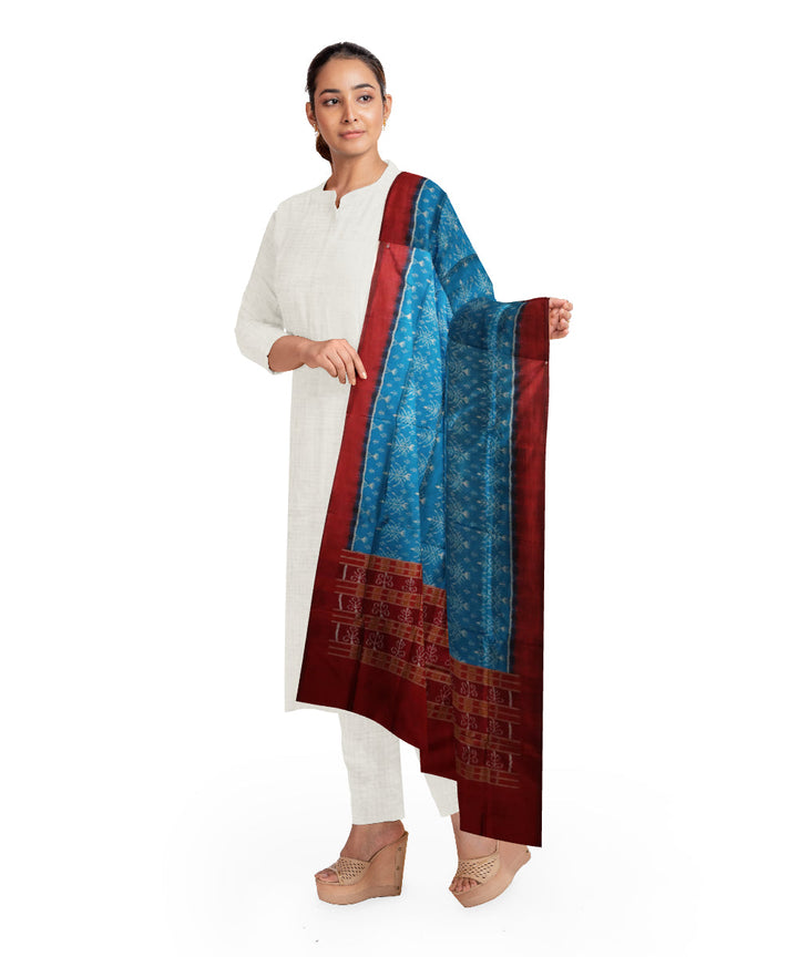 Blue dark maroon silk handloom sambalpuri dupatta
