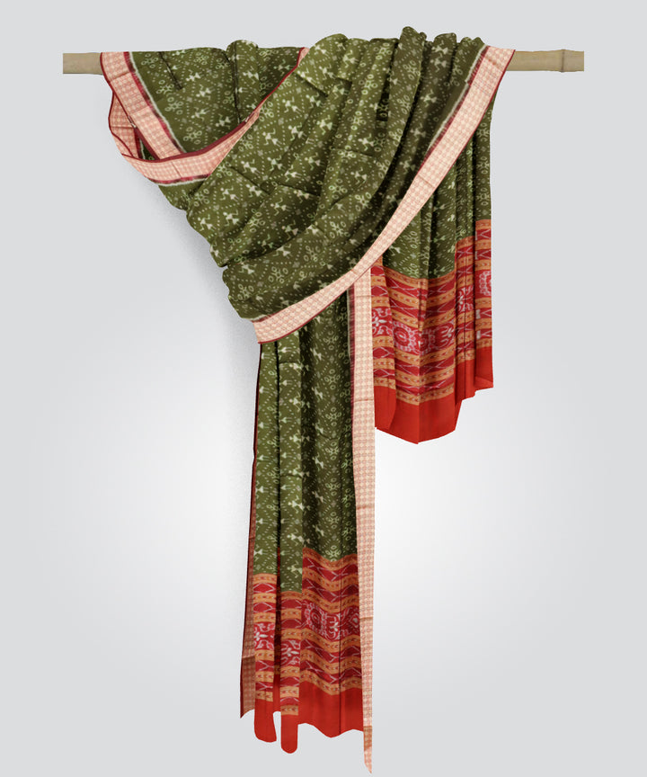 Dark moss green dark maroon cotton handloom sambalpuri dupatta