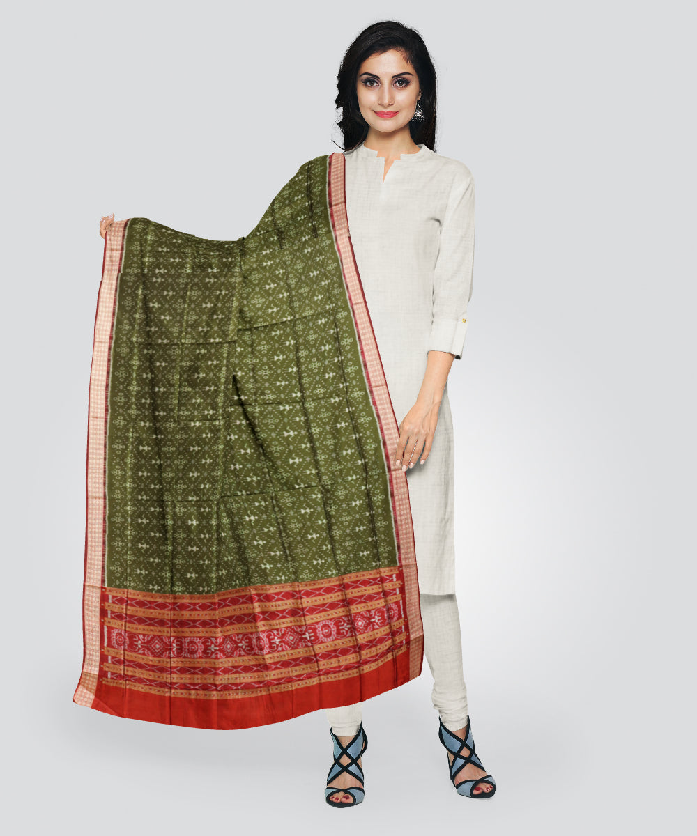 Dark moss green dark maroon cotton handloom sambalpuri dupatta