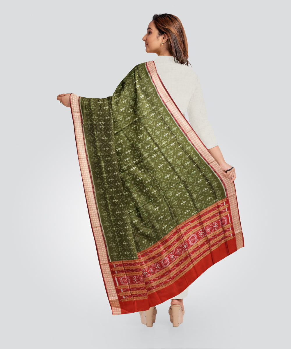 Dark moss green dark maroon cotton handloom sambalpuri dupatta
