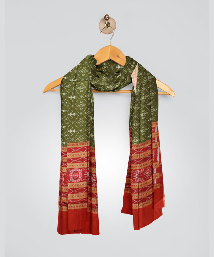 Dark moss green dark maroon cotton handloom sambalpuri dupatta