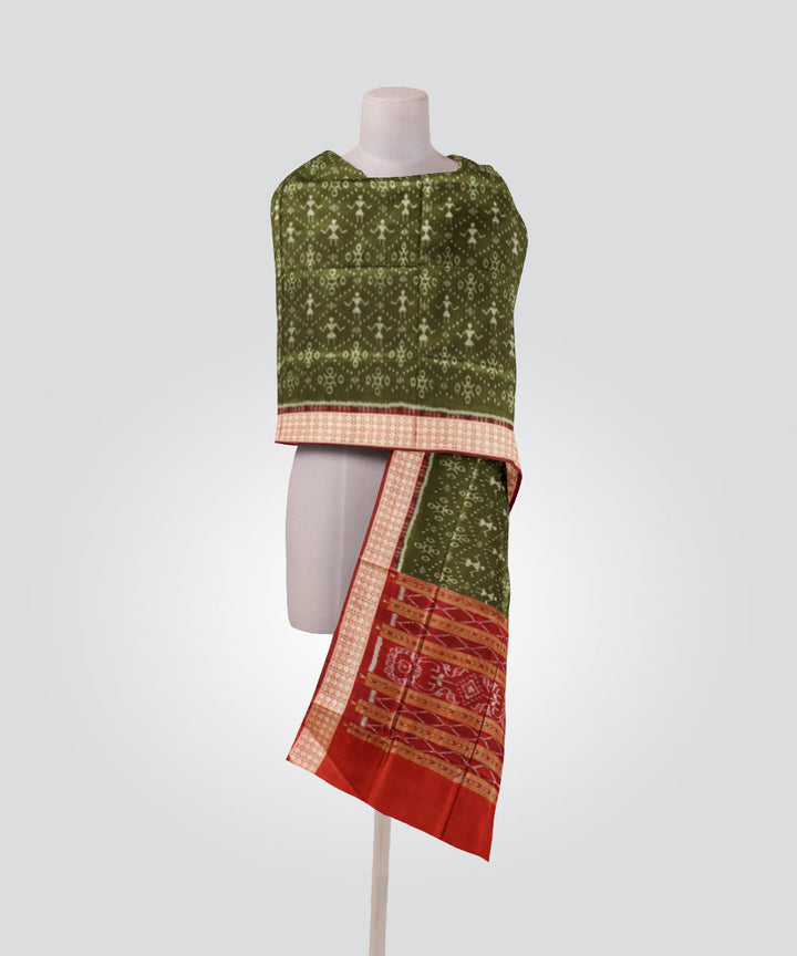 Dark moss green dark maroon cotton handloom sambalpuri dupatta