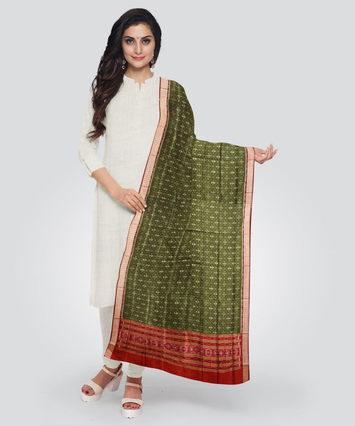 Dark moss green dark maroon cotton handloom sambalpuri dupatta