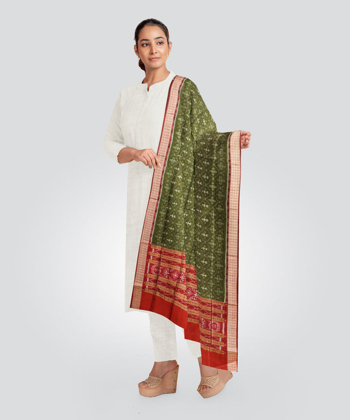 Dark moss green dark maroon cotton handloom sambalpuri dupatta