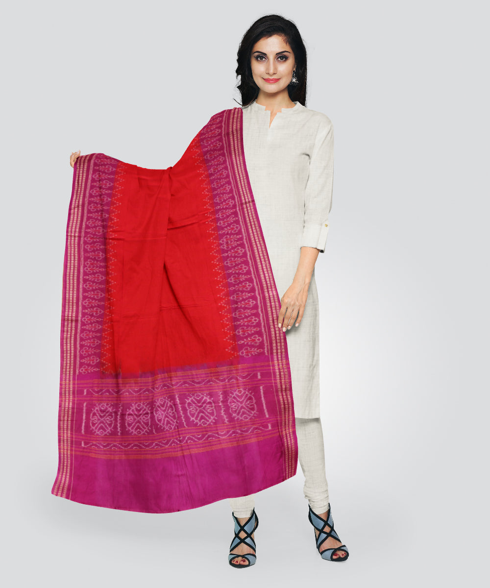 Red blue-violet cotton handloom sambalpuri dupatta