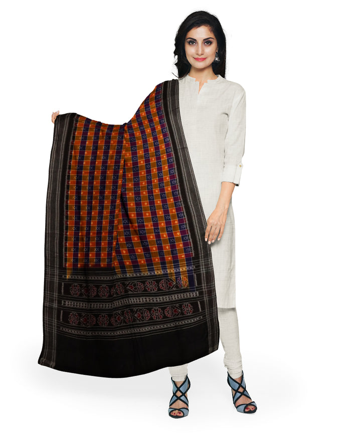 Brown black striped cotton handloom sambalpuri dupatta