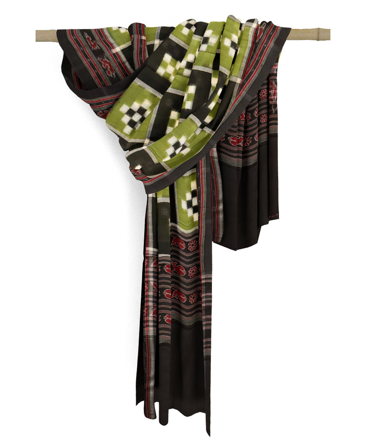 Light green black cotton handloom double ikat sambalpuri dupatta