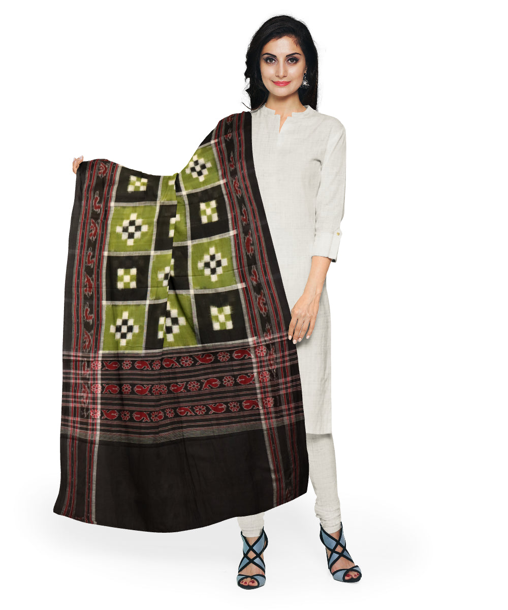 Light green black cotton handloom double ikat sambalpuri dupatta