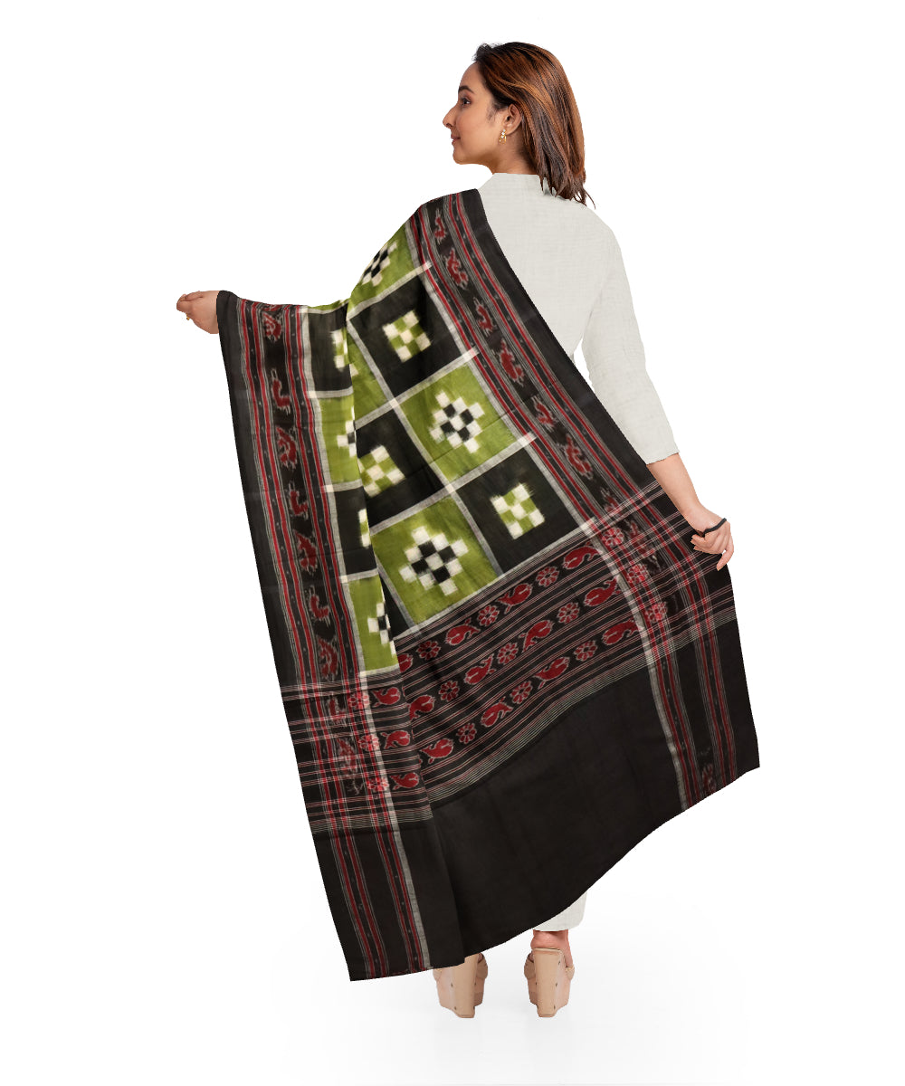 Light green black cotton handloom double ikat sambalpuri dupatta