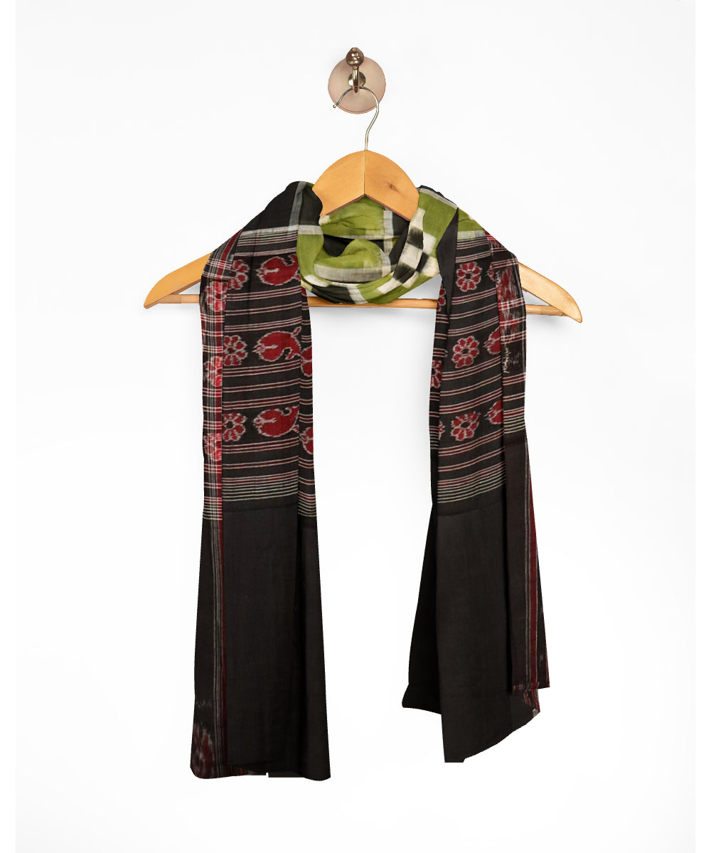 Light green black cotton handloom double ikat sambalpuri dupatta