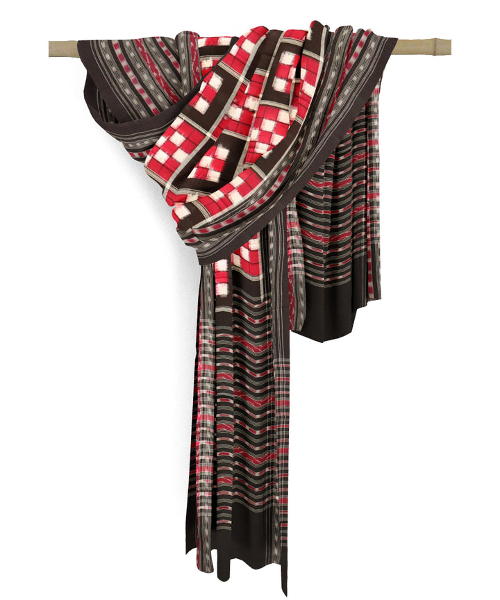 Red black cotton handloom double ikat sambalpuri dupatta