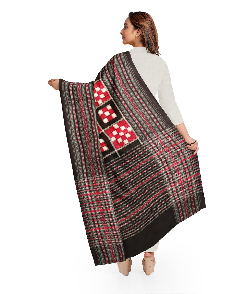 Red black cotton handloom double ikat sambalpuri dupatta