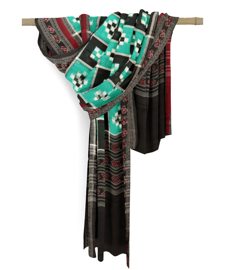 Sea green black cotton handloom double ikat sambalpuri dupatta