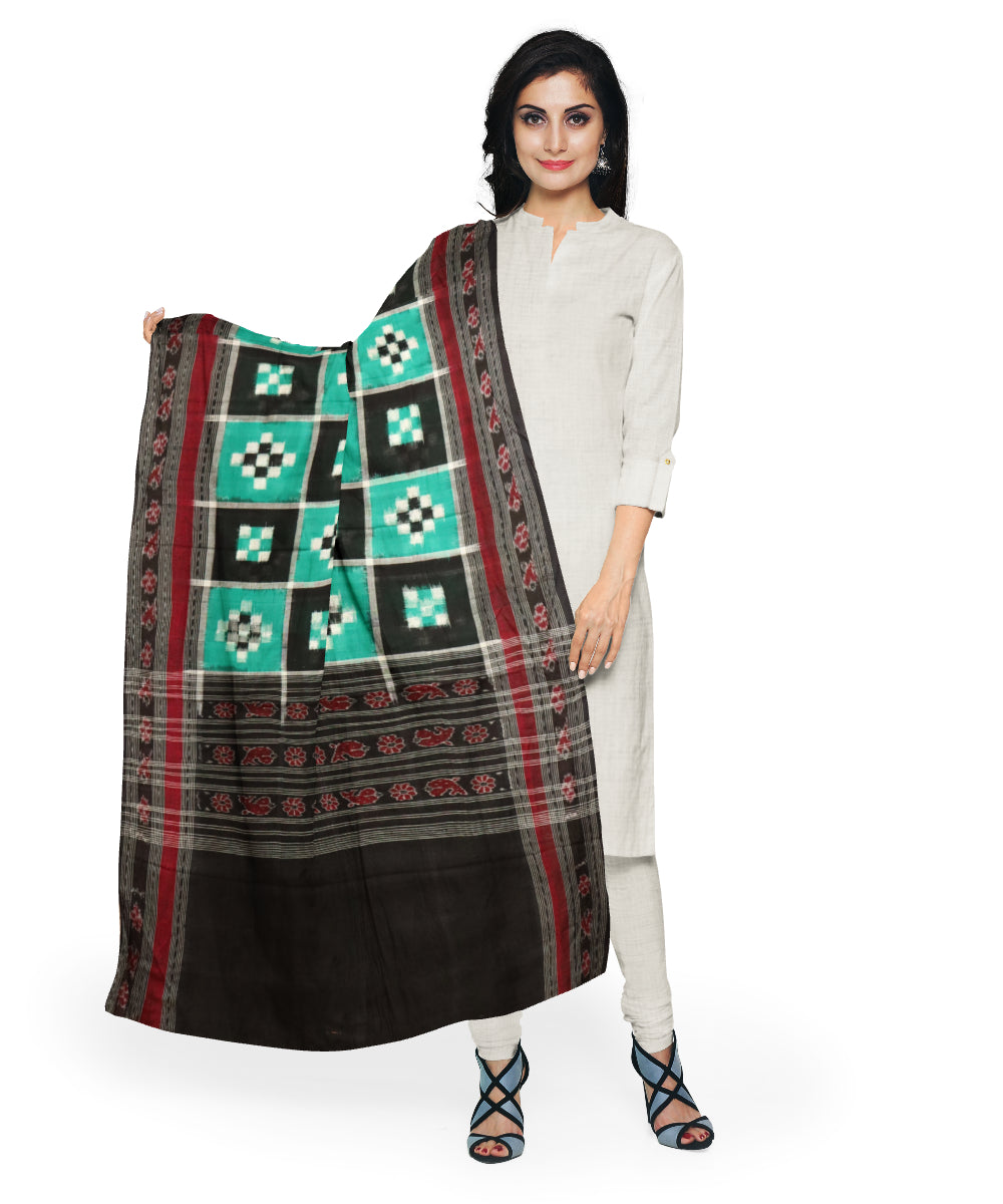 Sea green black cotton handloom double ikat sambalpuri dupatta