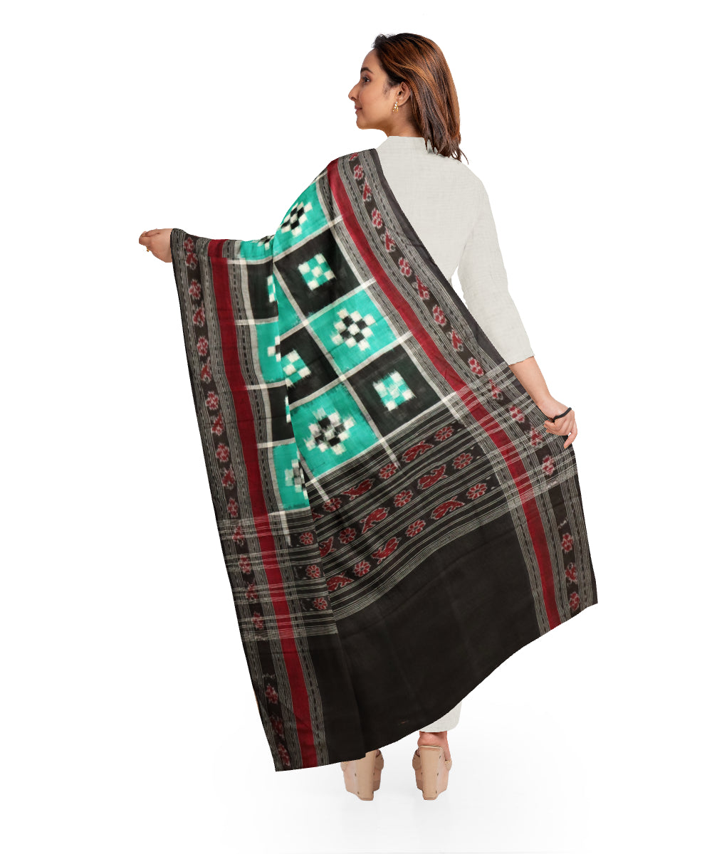 Sea green black cotton handloom double ikat sambalpuri dupatta