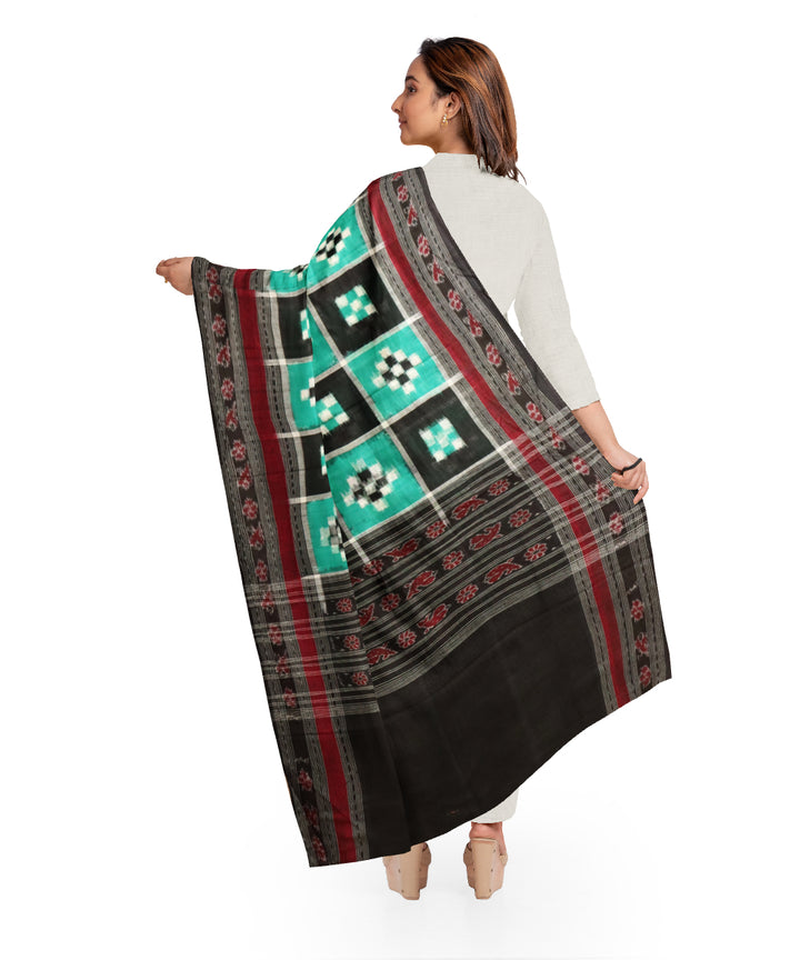 Sea green black cotton handloom double ikat sambalpuri dupatta