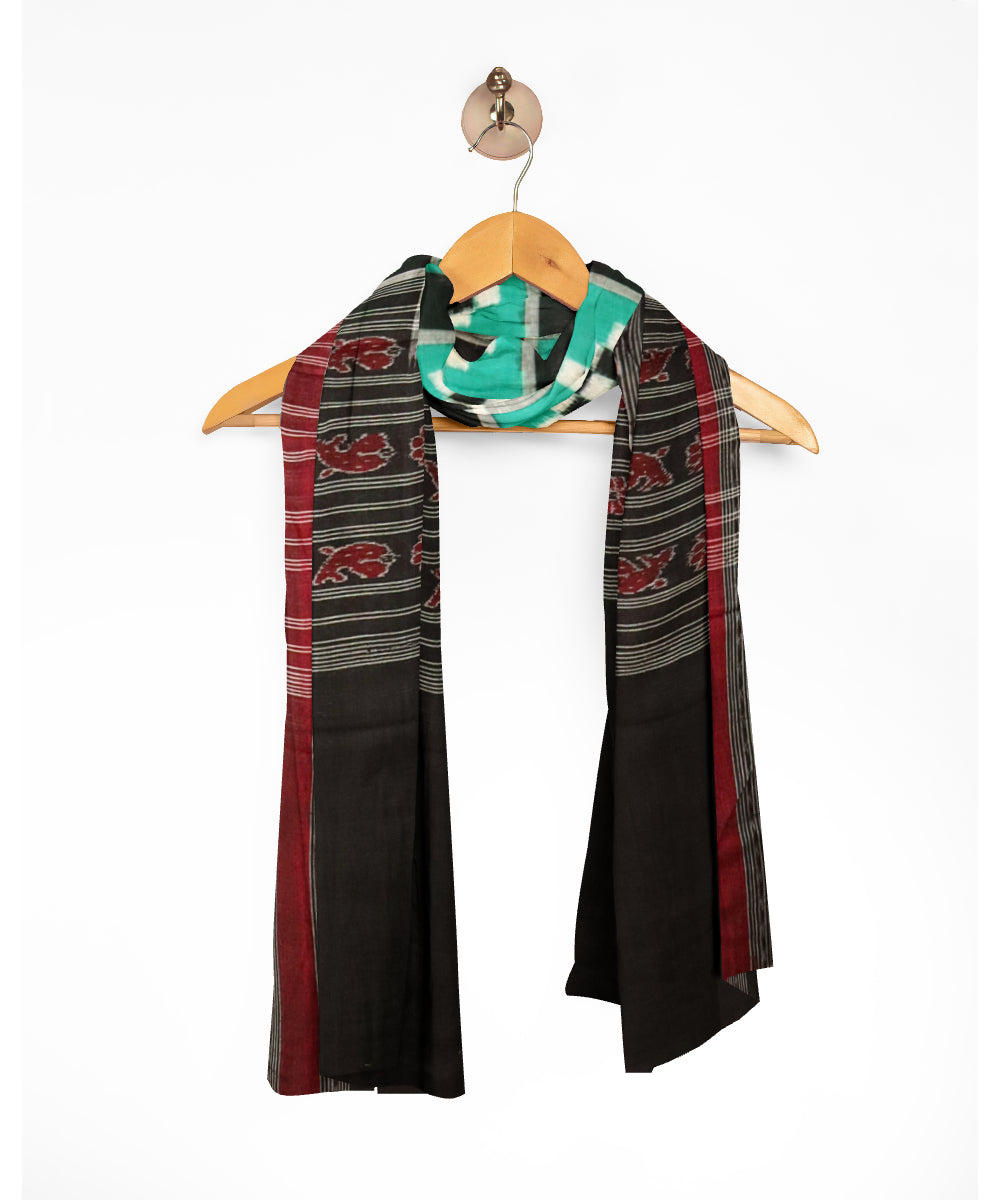 Sea green black cotton handloom double ikat sambalpuri dupatta