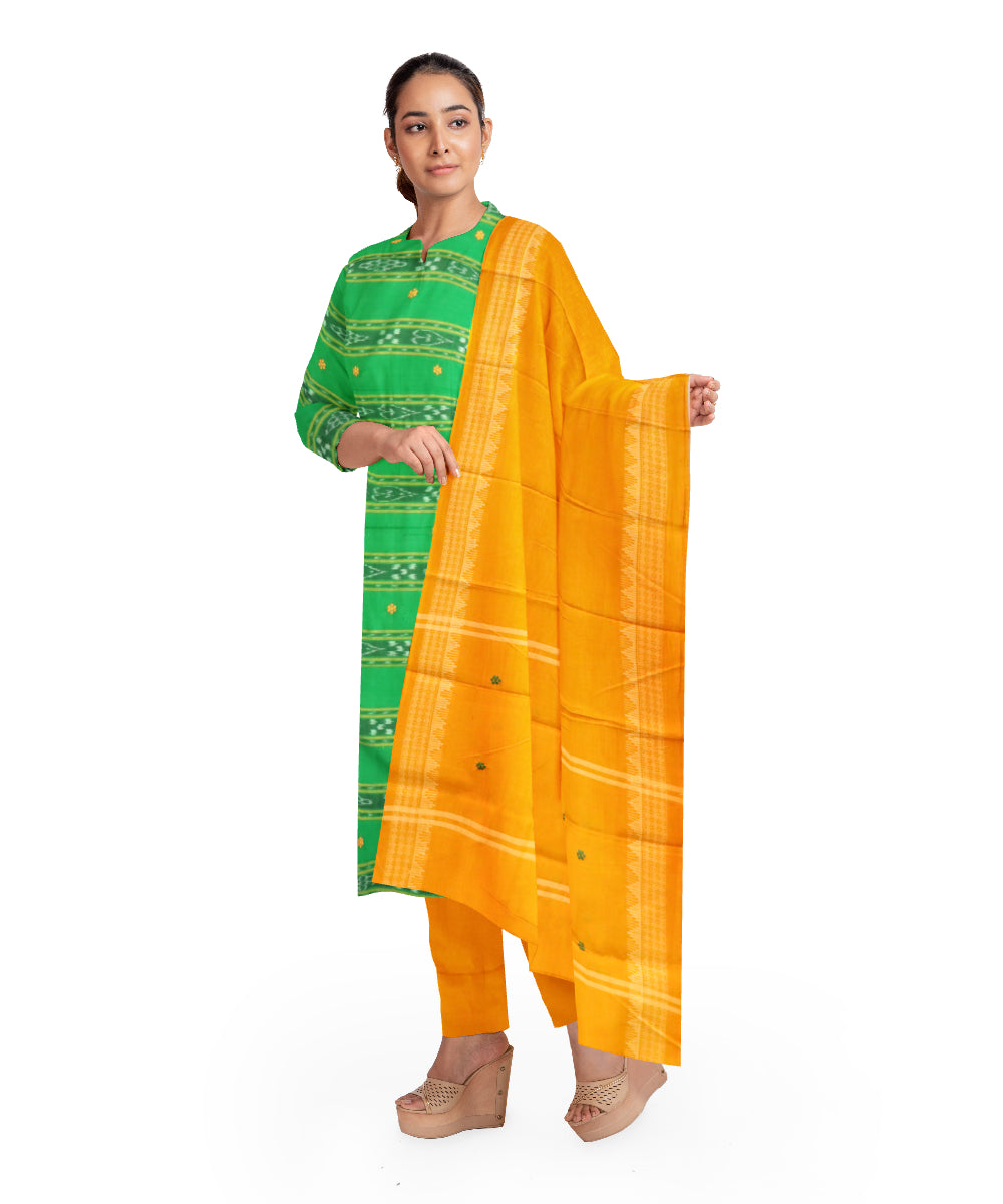 Light green yellow handloom cotton nuapatna dress material