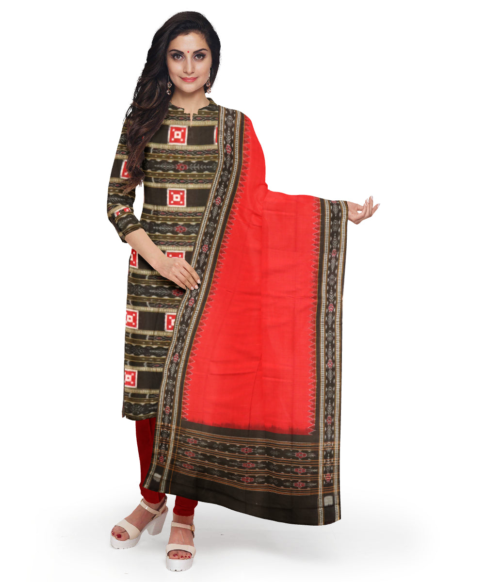 Black dark red handloom cotton sambalpuri dress material