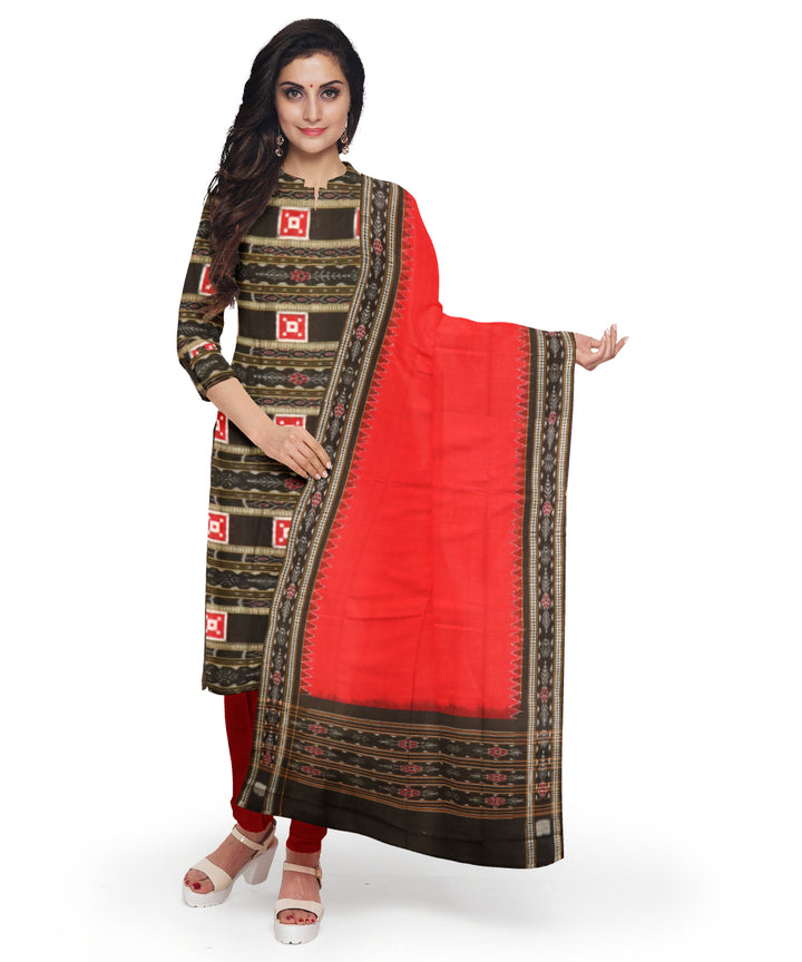 Black dark red handloom cotton sambalpuri dress material