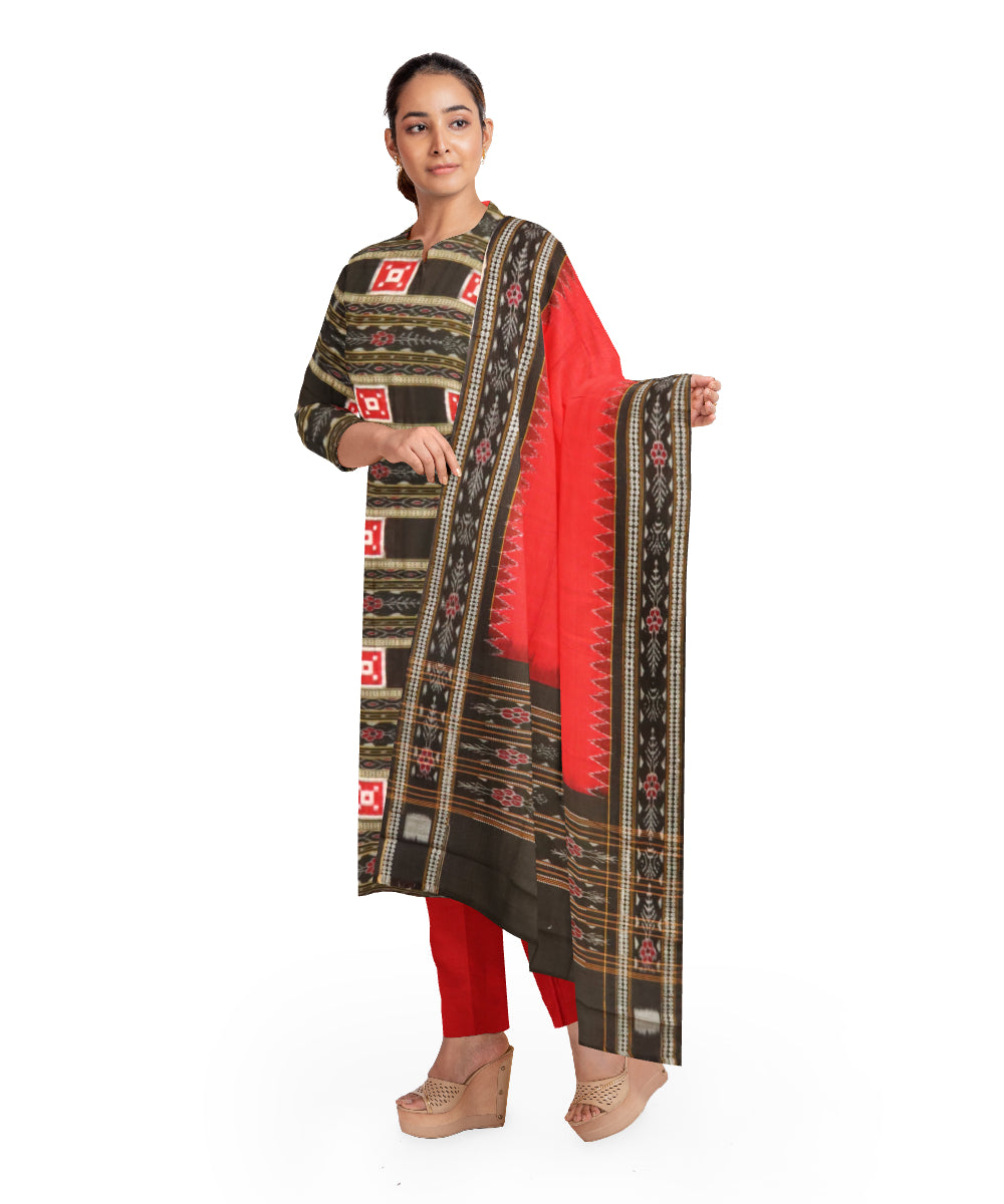 Black dark red handloom cotton sambalpuri dress material