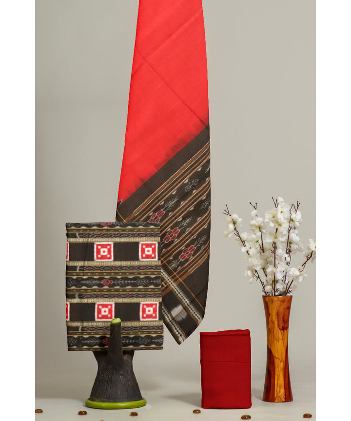 Black dark red handloom cotton sambalpuri dress material