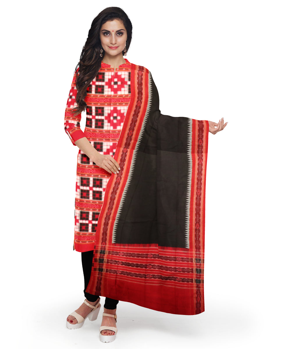 Red black handloom cotton sambalpuri dress material