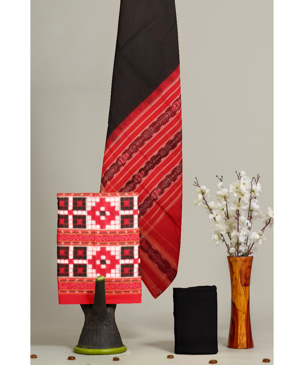 Red black handloom cotton sambalpuri dress material