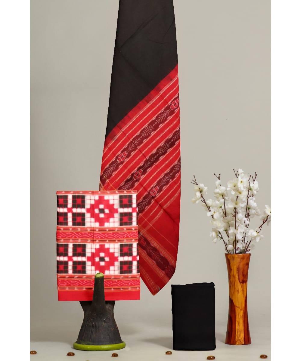 Red black handloom cotton sambalpuri dress material