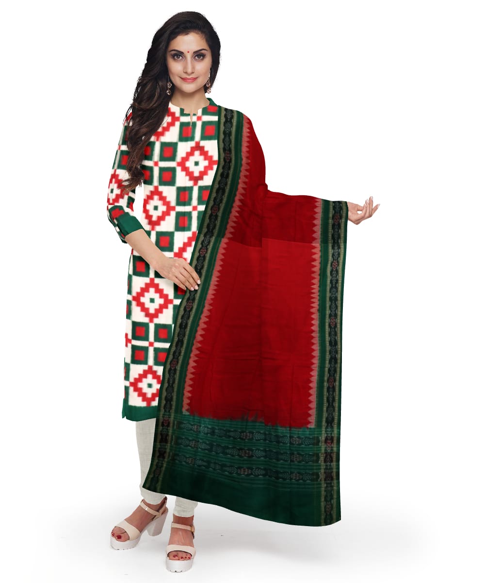 Multicolor dark red handloom cotton sambalpuri dress material