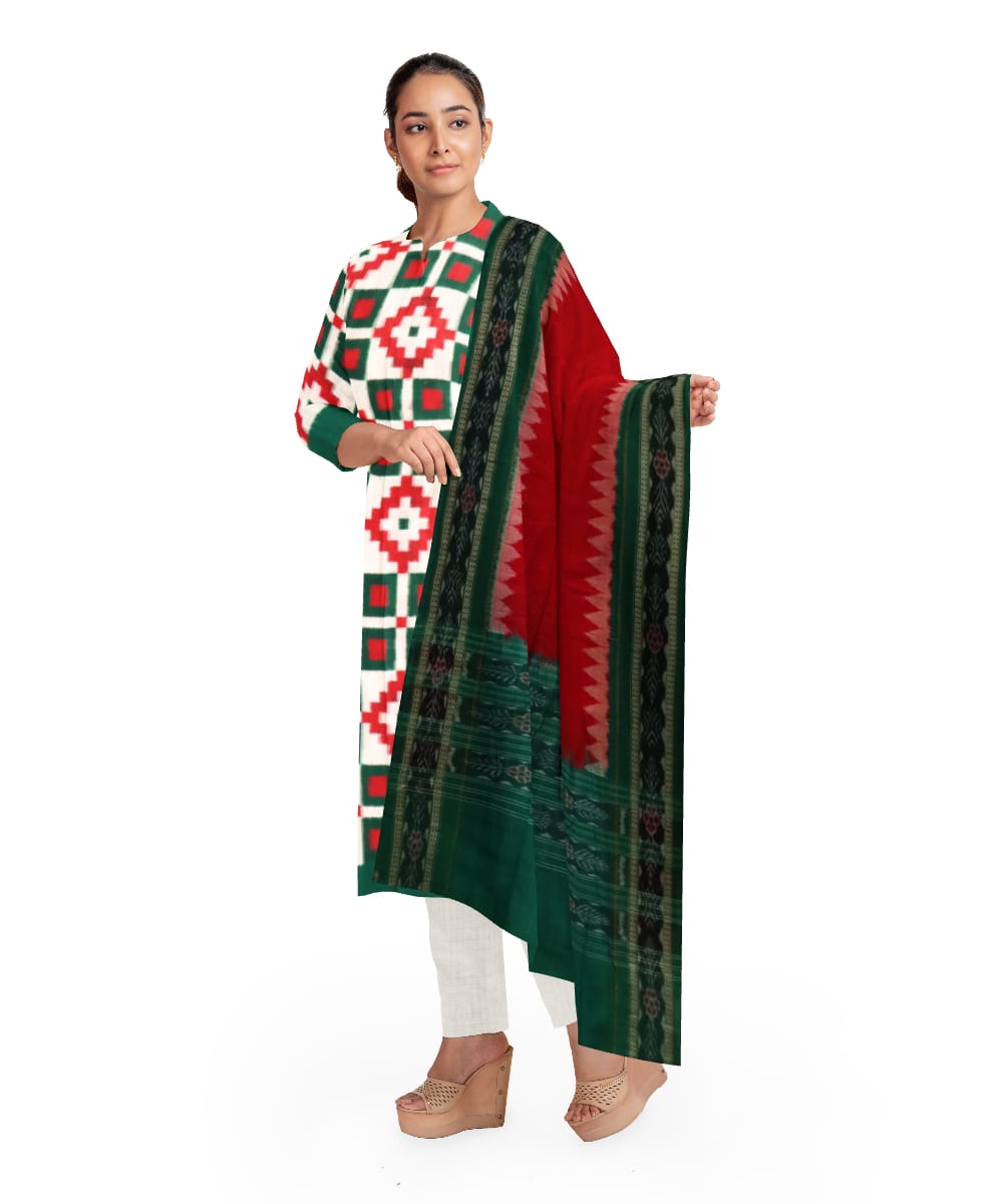 Multicolor dark red handloom cotton sambalpuri dress material