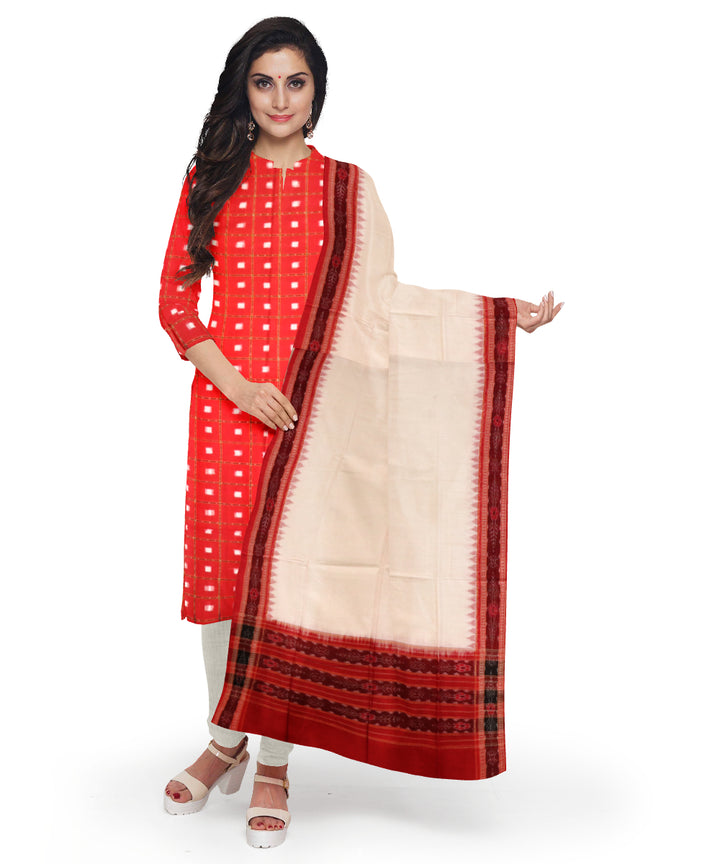 Red cream handloom cotton sambalpuri dress material