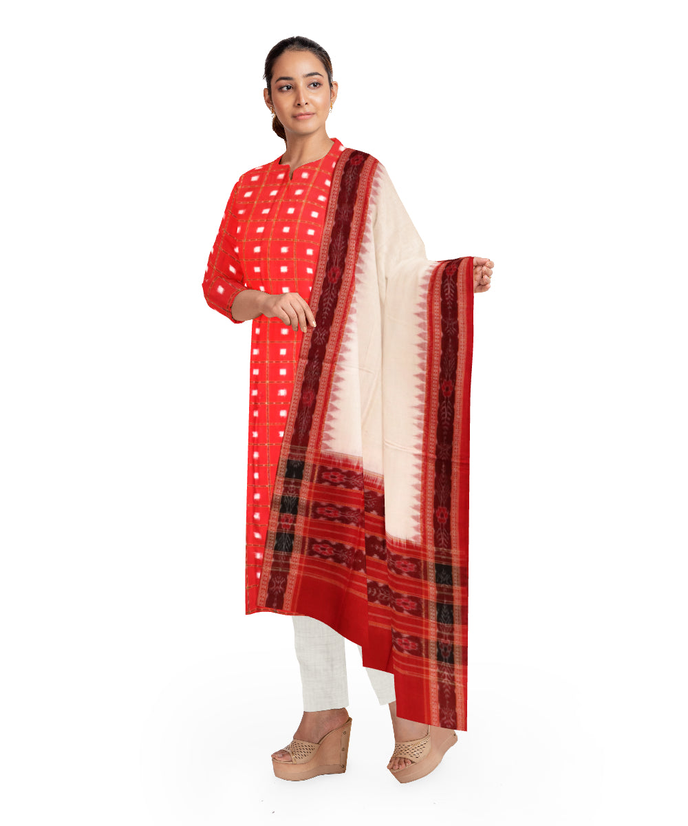 Red cream handloom cotton sambalpuri dress material