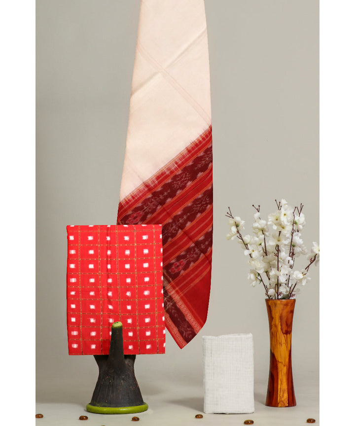 Red cream handloom cotton sambalpuri dress material